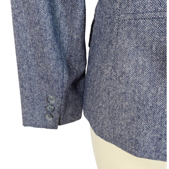 Vintage PENDLETON Herringbone Virgin Wool Two Button Blazer Size 2 Navy Blue - Picture 3 of 9